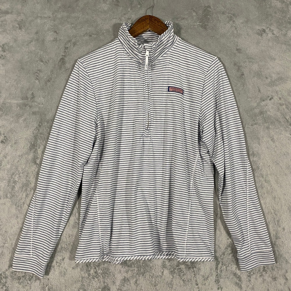 Vineyard Vines Pullover Sz L Grey Sankaty Striped 1/4 Zip Stretch Performance